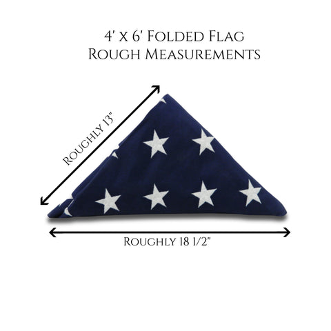 Rough measurements of a traditionally folded 4'x6' flag.